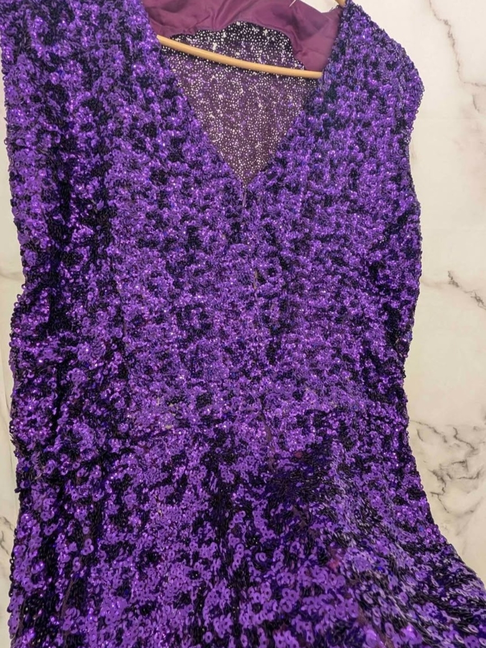 Women's Purple Sequin V-Neck Jumpsuit
